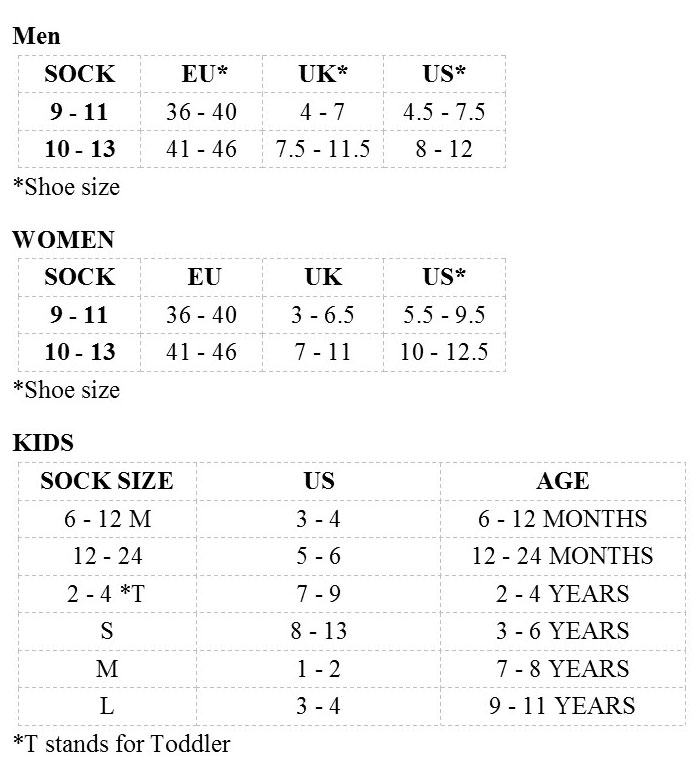 children's shoe to sock size chart