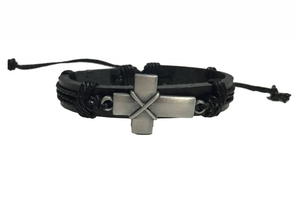 Black Leather Cross Bracelet Theacts Black Leather Cross Bracelet