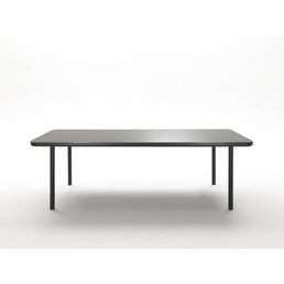 Coedition Dining table in gunmetal, matte glass & wood
