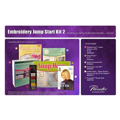 Embroidery Starter Kit 2 includes Snap Hoop 5 X 7, Magna Hoop Jumbo 8 X 8, Embroidery Tool Kit, Perfect Placement Kit, Eileen Roche's Hoop and Go Kit CD for Brother, SAEP706 Pacesetter Embroidery Thread