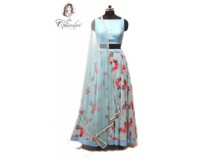 Sky Blue Pinted Lehenga with Sky Blue choli Sky Blue Pinted Lehenga with Sky Blue choli