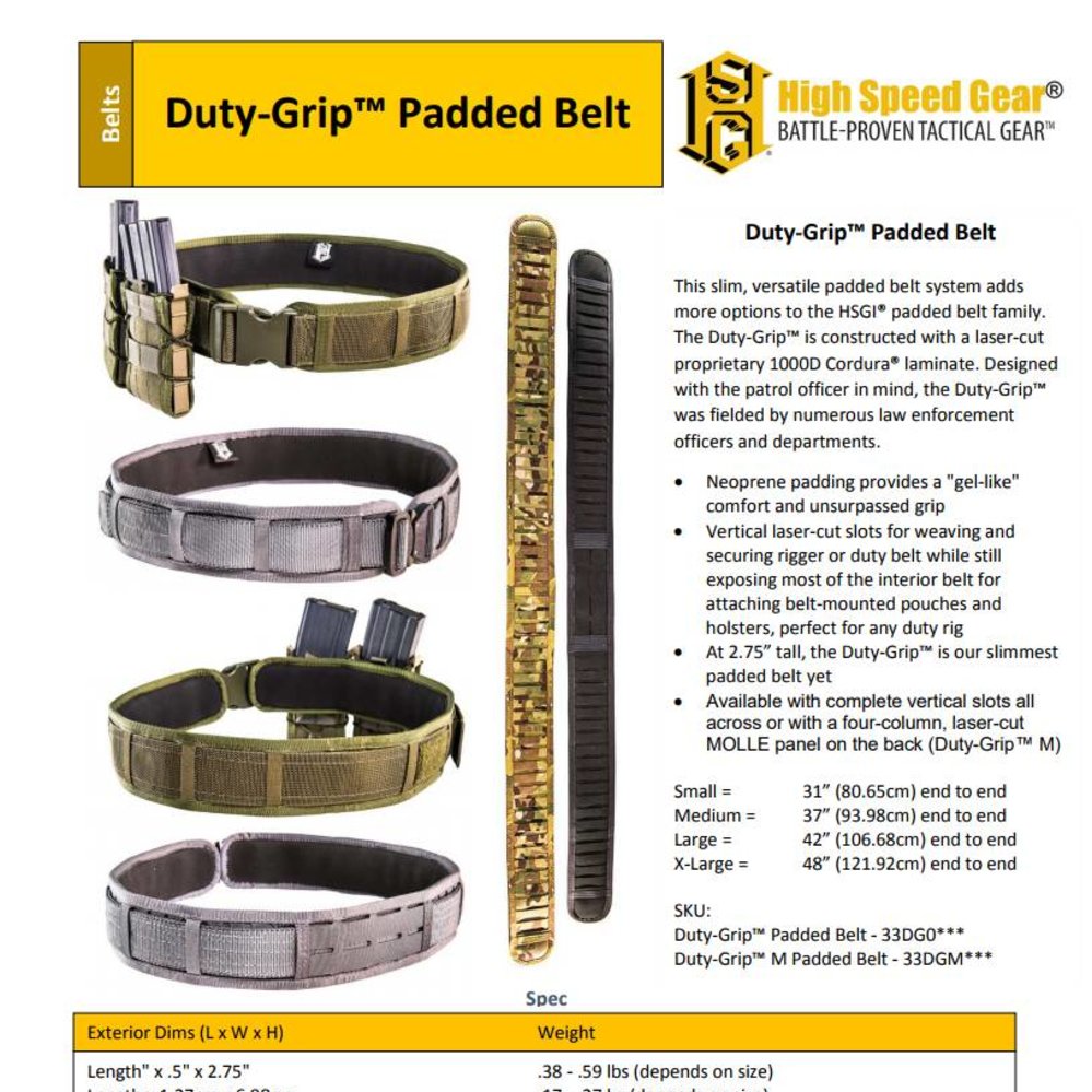 Joint Force Tactical High Speed Gear Duty Grip Padded Belt Joint
