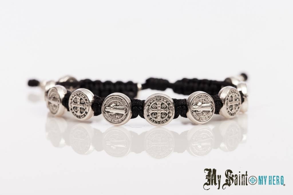 My Saint Hero Blessing Bracelet Silver With Black Cord Trinity My Saint Hero Blessing Bracelet Silver With Black Cord