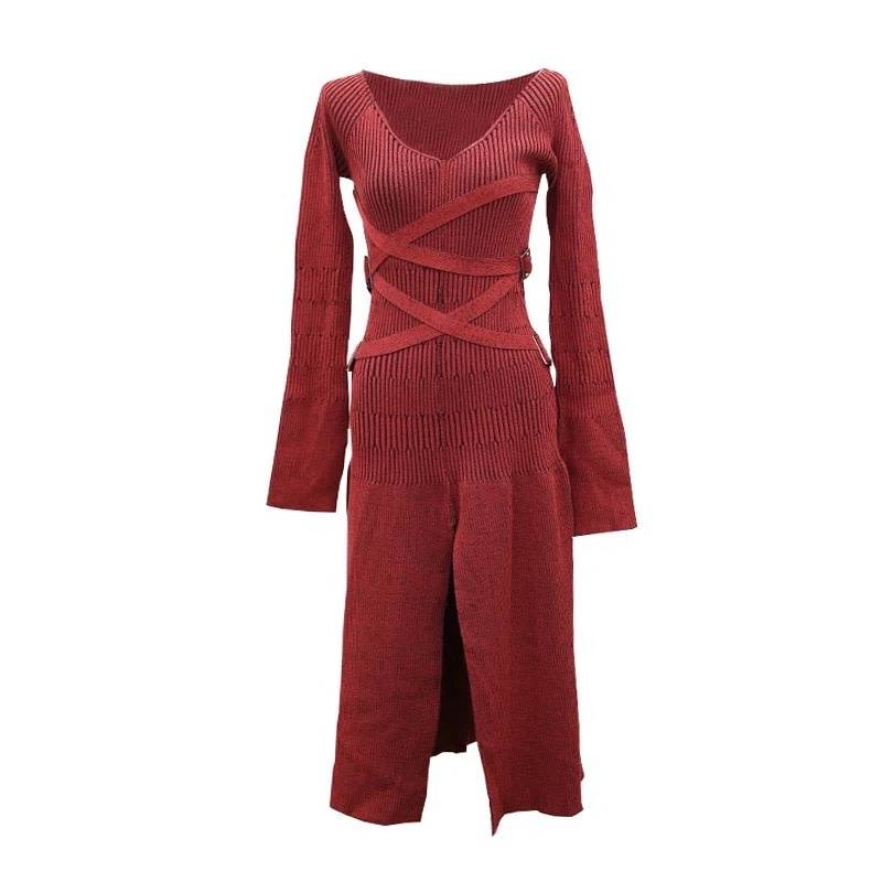 DESIGNER RED LONG SWEATER DRESS - OctoberTwelve