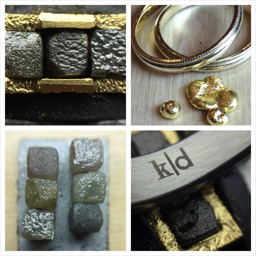raw diamond ‘alignment’ wedding set