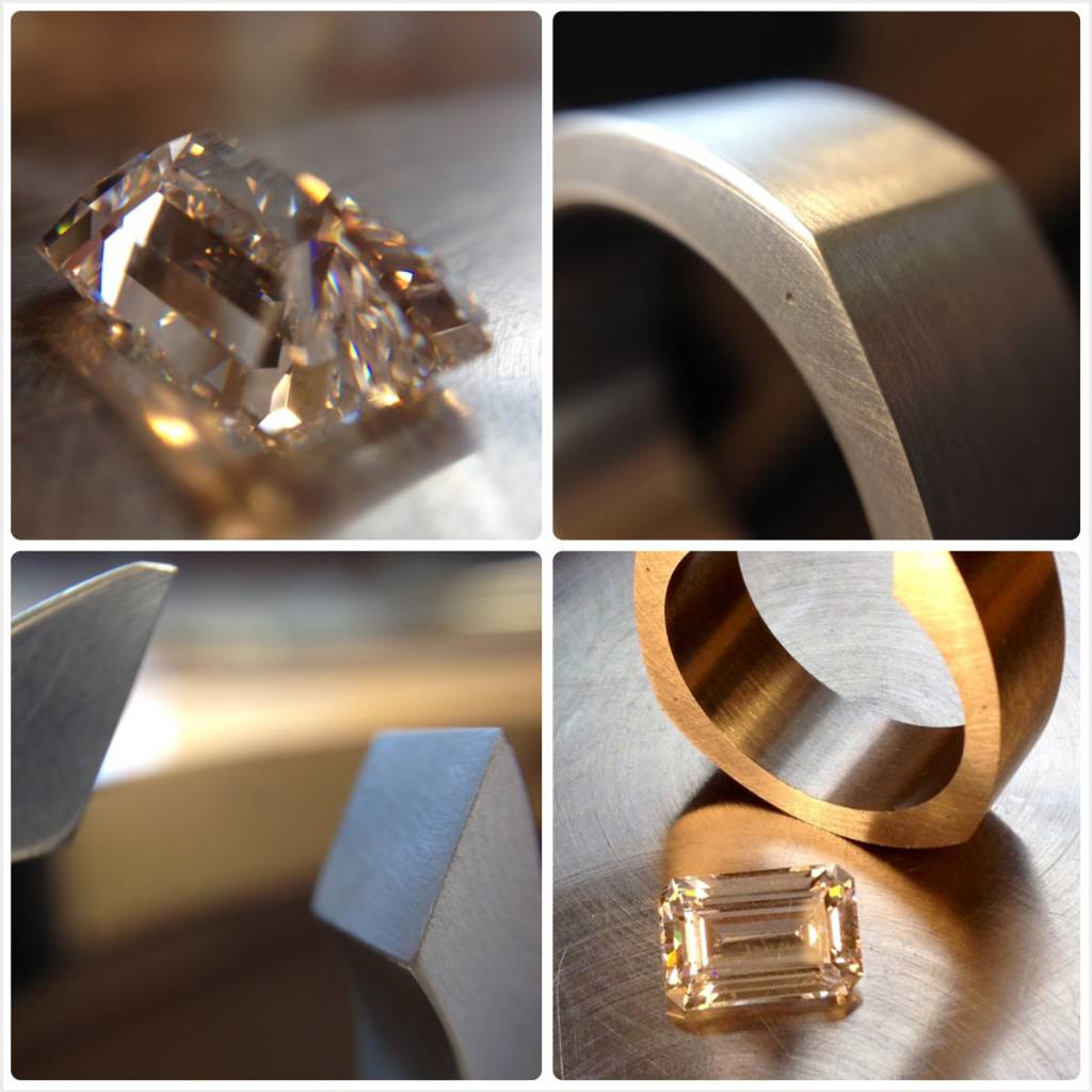 tension-set emerald-cut diamond