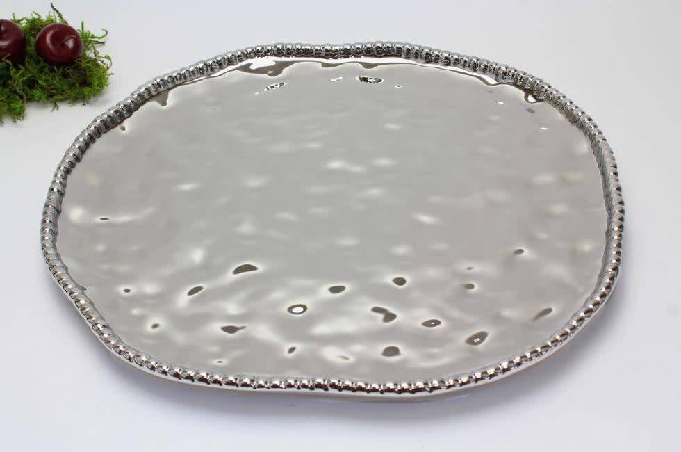 Ceramic Beaded Large Flat Serving Platter Timeless Table
