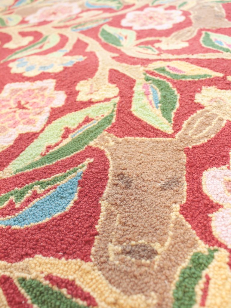 Garden Deer Red Wool Hooked Rug Jo Ellen Designs Garden Deer Red Wool Hooked Rug