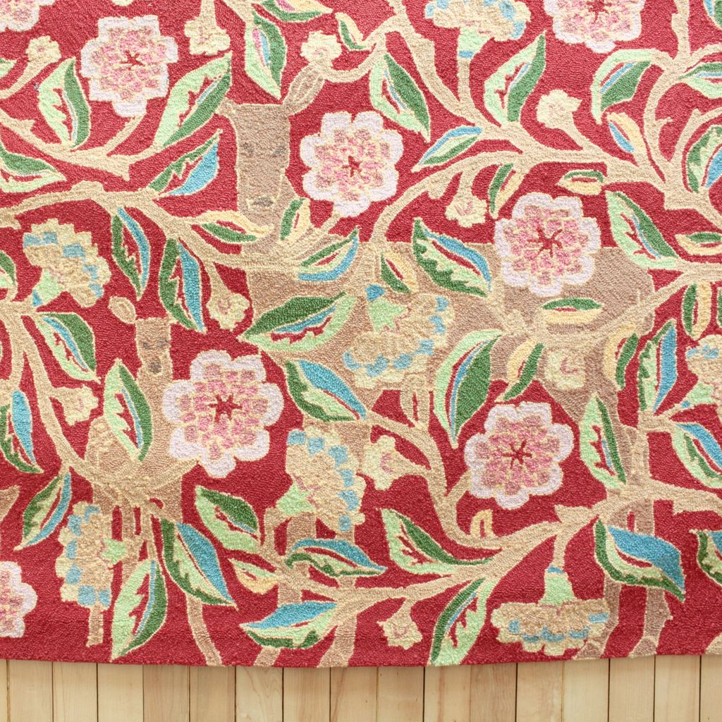 Garden Deer Red Wool Hooked Rug Jo Ellen Designs Garden Deer Red Wool Hooked Rug