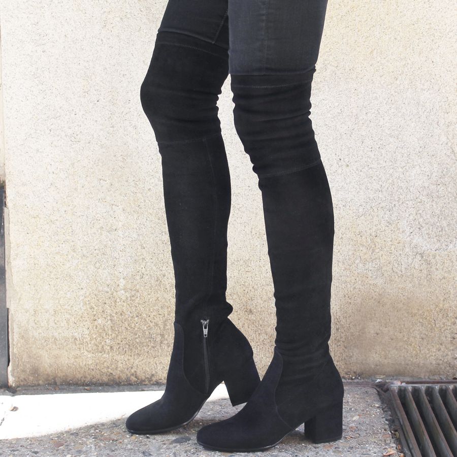 ViaRoma Black Suede Over The Knee Low Heel 2319