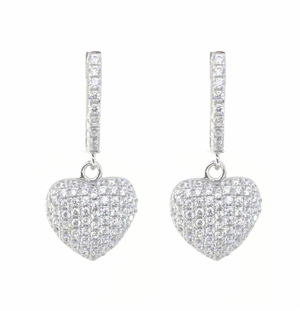 Sterling Silver Swarovski Crystal Puff Heart Dangle Earrings Sterling Silver Swarovski Crystal Puff Heart Dangle Earrings