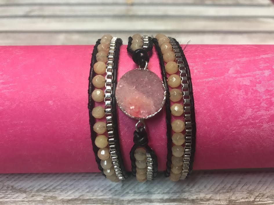 Handmade Leather And Druzy Pink Stone Wrap Bracelet It S A Bling Thing Handmade Leather And Druzy Pink Stone Wrap Bracelet