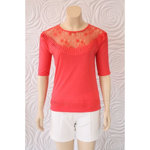 Leo Guy Leo & Ugo Knit Top With Lace on Shoulder Neck Line Leo Guy Leo & Ugo Knit Top With Lace on Shoulder Neck Line