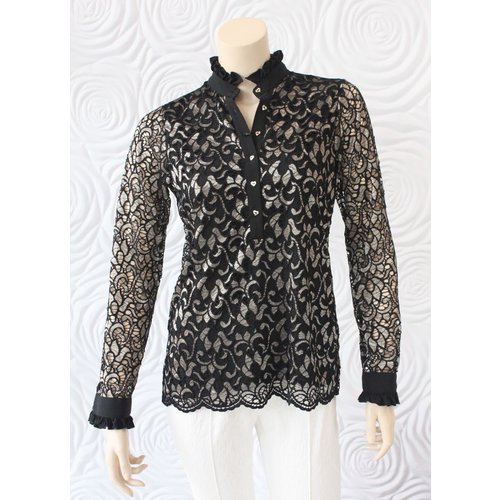 Valentina Valentina Long Sleeve Lace Blouse with Ruffle Collar in Black Valentina Valentina Long Sleeve Lace Blouse with Ruffle Collar in Black