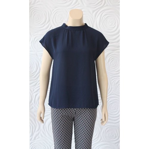 Weill Weill Silk Blouse with High Collar in Navy Weill Weill Silk Blouse with High Collar in Navy