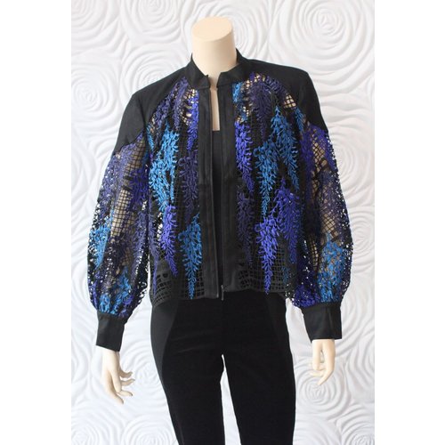 Once Was Once Was Amytis Lace Bomber Jacket in Blue Once Was Once Was Amytis Lace Bomber Jacket in Blue