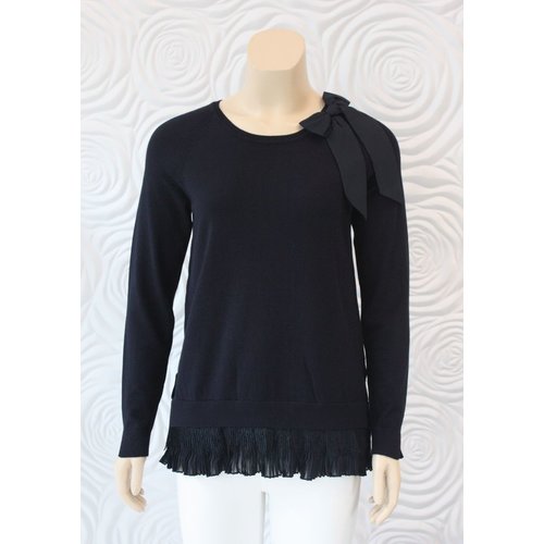Leo Guy Leo & Ugo Knit Blouse with Lace and Knife Pleat Trim Leo Guy Leo & Ugo Knit Blouse with Lace and Knife Pleat Trim
