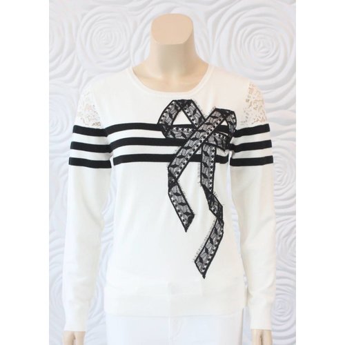 Leo Guy Leo & Ugo Long Sleeve Knit Top with Lace and Stripe Leo Guy Leo & Ugo Long Sleeve Knit Top with Lace and Stripe