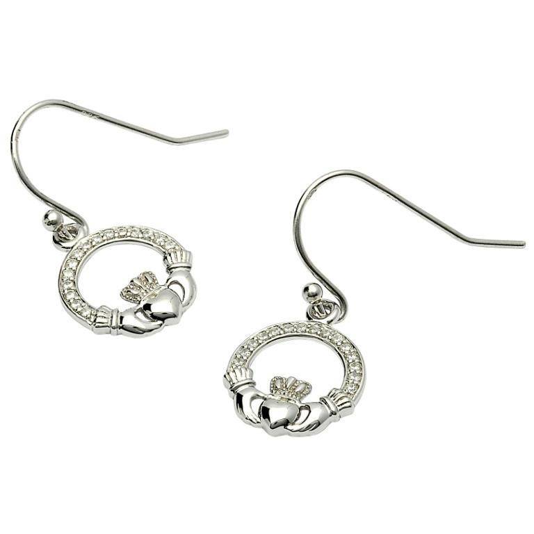 Earring Ss Pave Set Claddagh Celtic Heritage Earring Ss Pave Set Claddagh