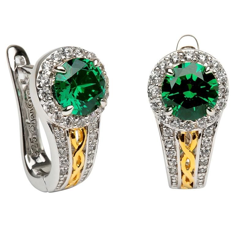 Earrings Sterling Silver Celtic Halo Green Cz Irish Earrings Sterling Silver Celtic Halo Green Cz