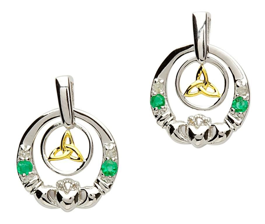 Clearance Shanore Sterling Diamond Emerald Claddagh Trinity Earrings Clearance Shanore Sterling Diamond Emerald Claddagh Trinity Final