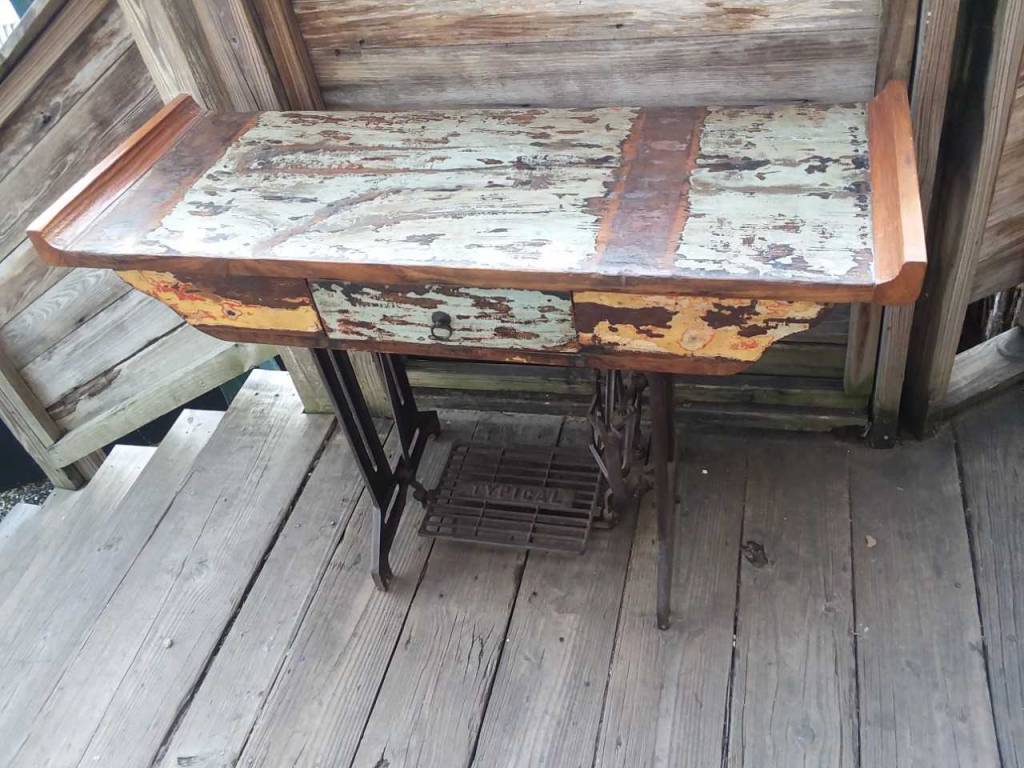 Reclaimed Teak Desk W Sewing Machine Base Sarasota Architectural Reclaimed Teak Desk W Sewing Machine Base
