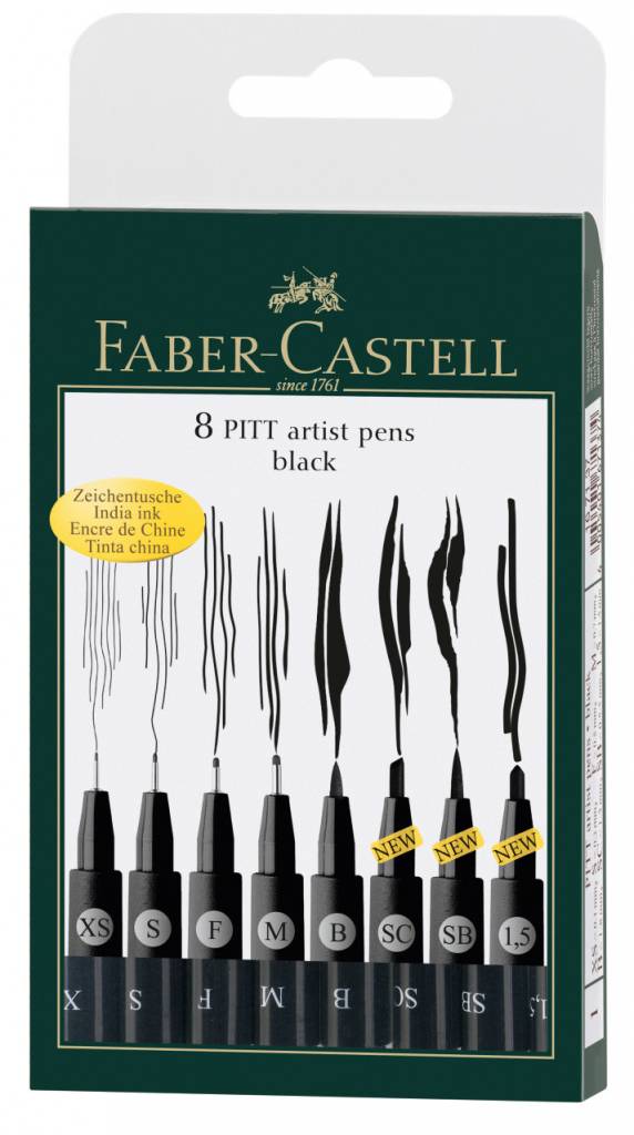 FABER CASTELL PITT ARTIST PEN BLACK SET/8 Colours Artist