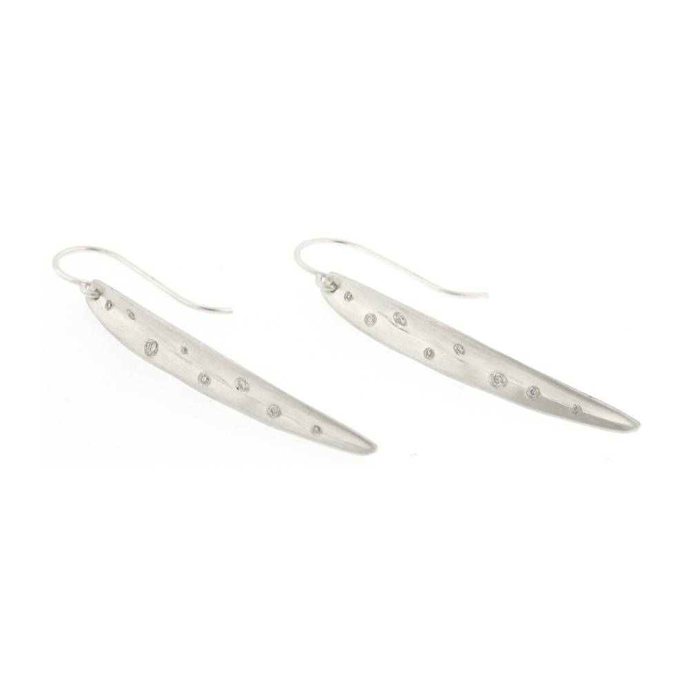 Branch Medium Leaf Diamond Ter Sterling Silver Earrings Dolce Branch Leaf Diamond Ter Earrings Medium Length In Sterling Silver