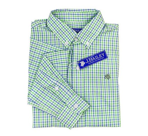 J BAILEY Button Down Shirt in Surf Blue and Green Check