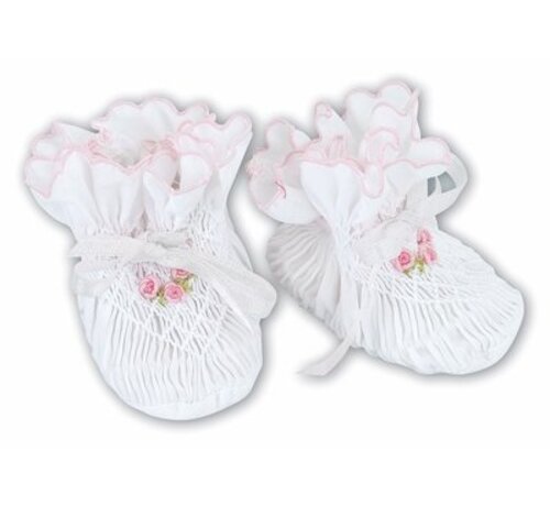 Sarah Louise Smocked Bootie with Pink Trim