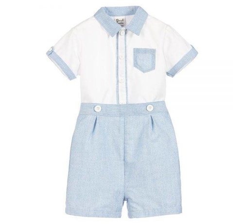Sarah Louise Blue and White Button Down Shirt With Shorts
