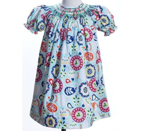 Geo Smocked Floral Paisley Bishop Dress