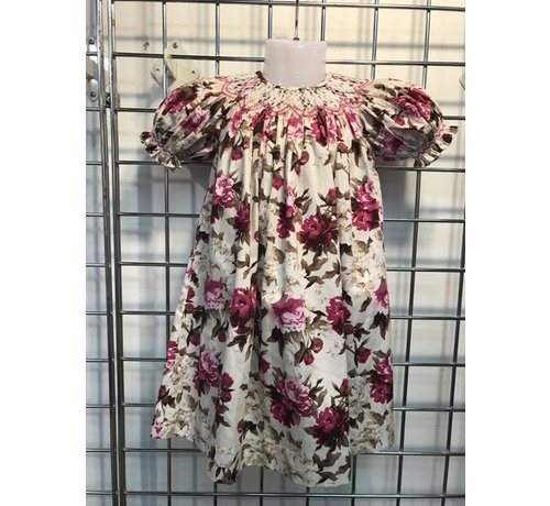 Vintage Floral Geo Smocked Short Sleeve Bishop Dress