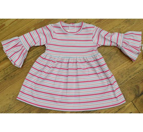 ZUCCINI CORP Basic Bell Sleeve Dress in Pink Multi Stripe