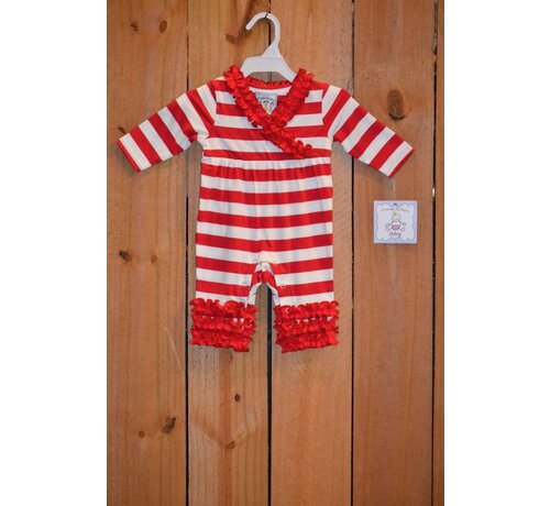 Red and White Rouched Knit Romper