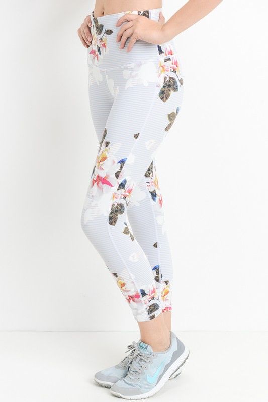 Romantic Floral Print Capri Leggings Style Bar Boutique