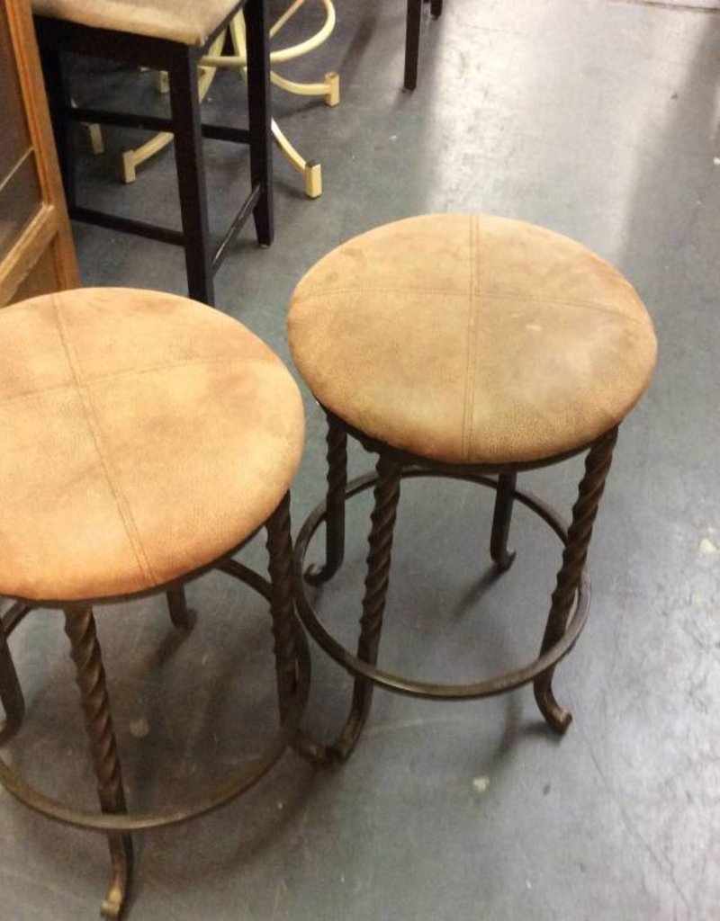 Pair Bar Stools Tan Metal Recycled Furniture