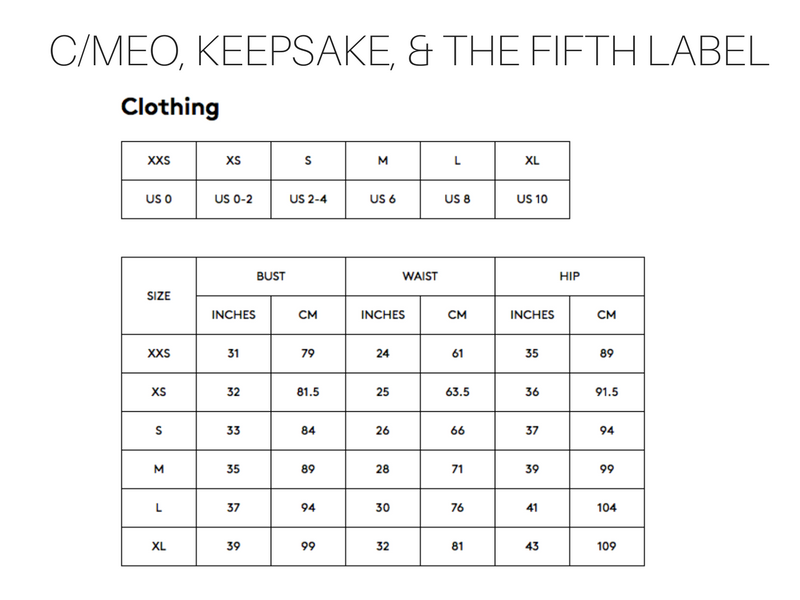 C Meo Collective Size Chart