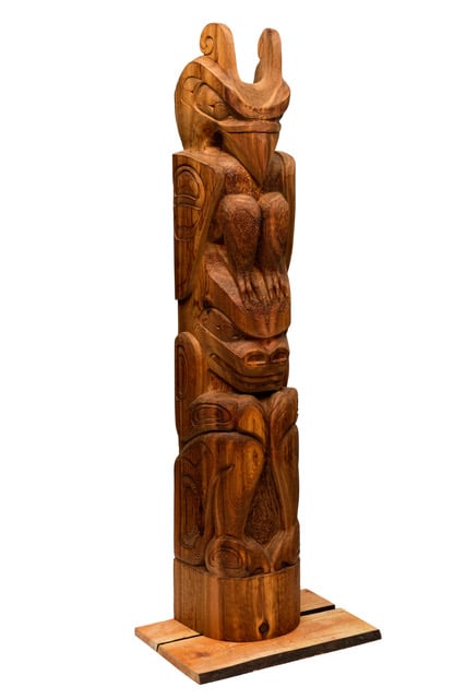 hand carved 5' totem pole supernatural raven and bear