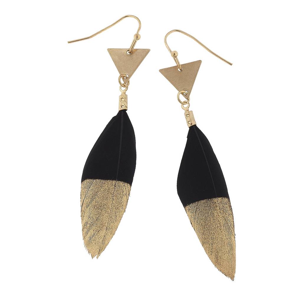 Gold Dipped Feather Earrings Wow Warehouse Gold Dipped Black Feather Earrings
