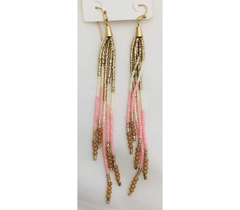 Pink White And Gold Beaded Dangle Earrings Firefly Lilies Pink White And Gold Beaded Dangle Earrings