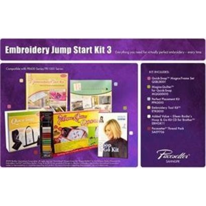Brother Embroidery Starter Kit 3 includes Quick Snap Magna Frame Set, Magna Quilter for Quick Snap, Embroidery Tool Kit, Perfect Placement Kit, Eileen Roche's Hoop and Go Kit CD for Brother, SAEP706 Pacesetter Embroidery Thread