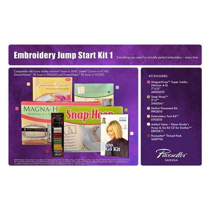 Embroidery Starter Kit 1 includes Snap Hoop 5 X 7, Magna Hoop Jumbo 6 X 10, Embroidery Tool Kit, Perfect Placement Kit, Eileen Roche's Hoop and Go Kit CD for Brother, SAEP706 Pacesetter Embroidery Thread
