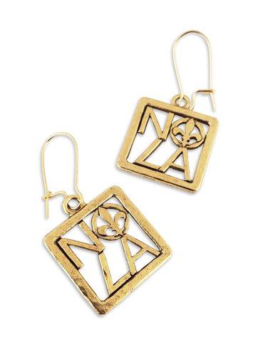 Square Nola Fleur De Lis Earrings Gold Fleurty Square Nola Fleur De Lis Earrings Gold
