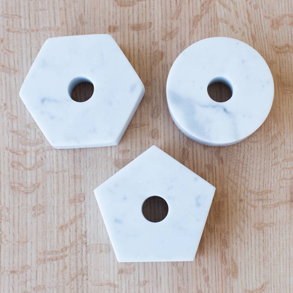 Fort Standard Carrera Marble Circle Candle Holder with Leather Backing
