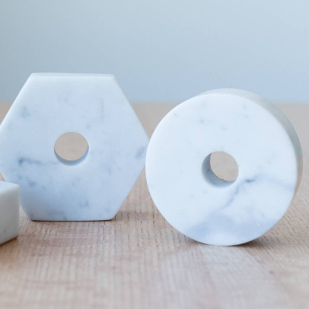Fort Standard Carrera Marble Pentagon Candle Holder with Leather Backing