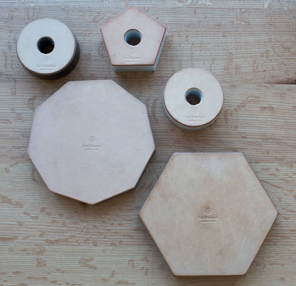 Fort Standard Carrera Marble Pentagon Candle Holder with Leather Backing