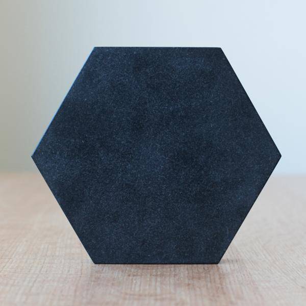 Fort Standard Black Granite Hexagon Trivet with Leather Backing