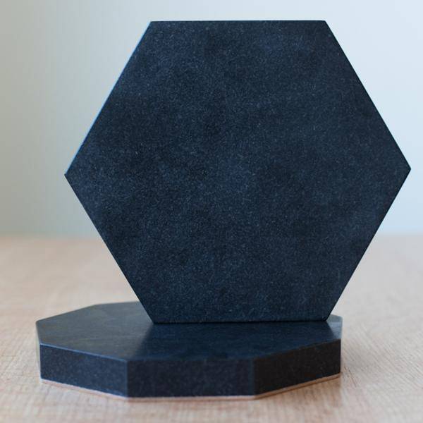 Fort Standard Black Granite Hexagon Trivet with Leather Backing