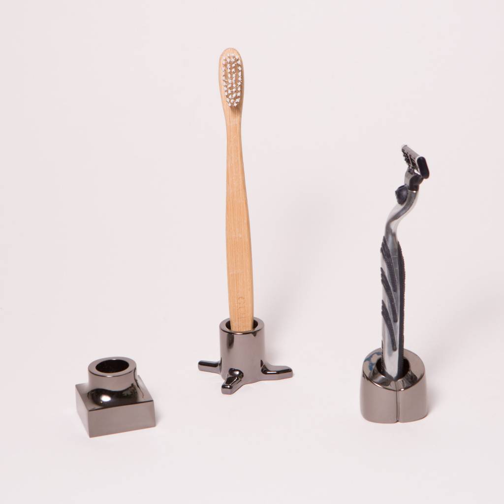 Kontextur Viktor Toothbrush/Razor Holder, set of 3, Black Nickel